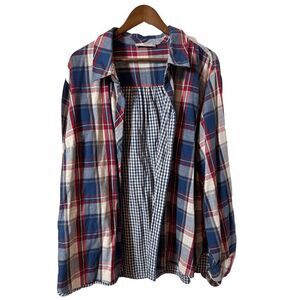 Riders By Lee Women Button Front Shirt‎ Womens 3X Blue Red Plaid Long Sleeve